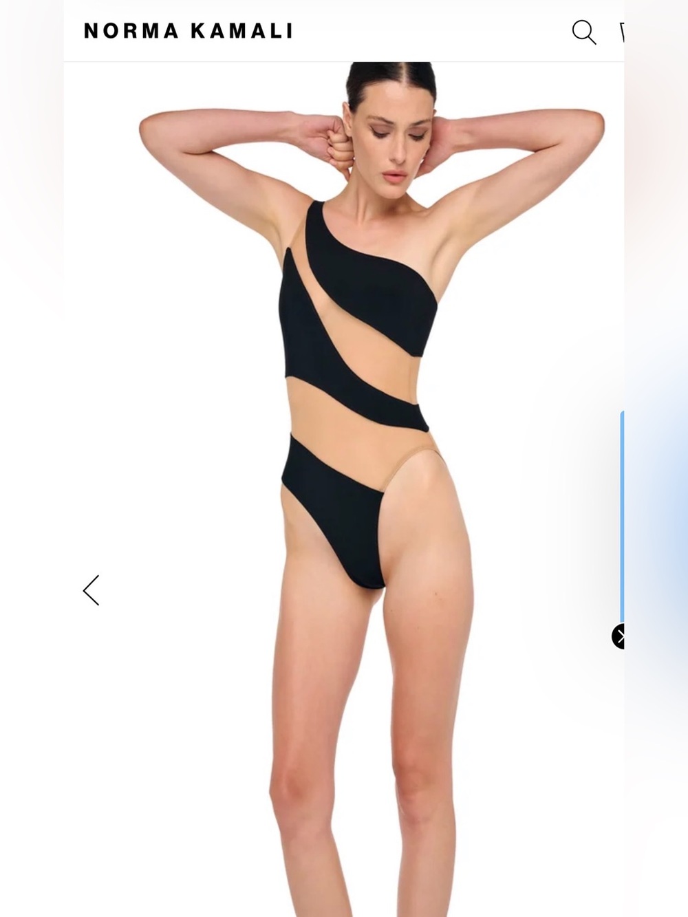 Norma Kamali Swim Black and Tan One-Shoulder Mesh Panel Swimsuit